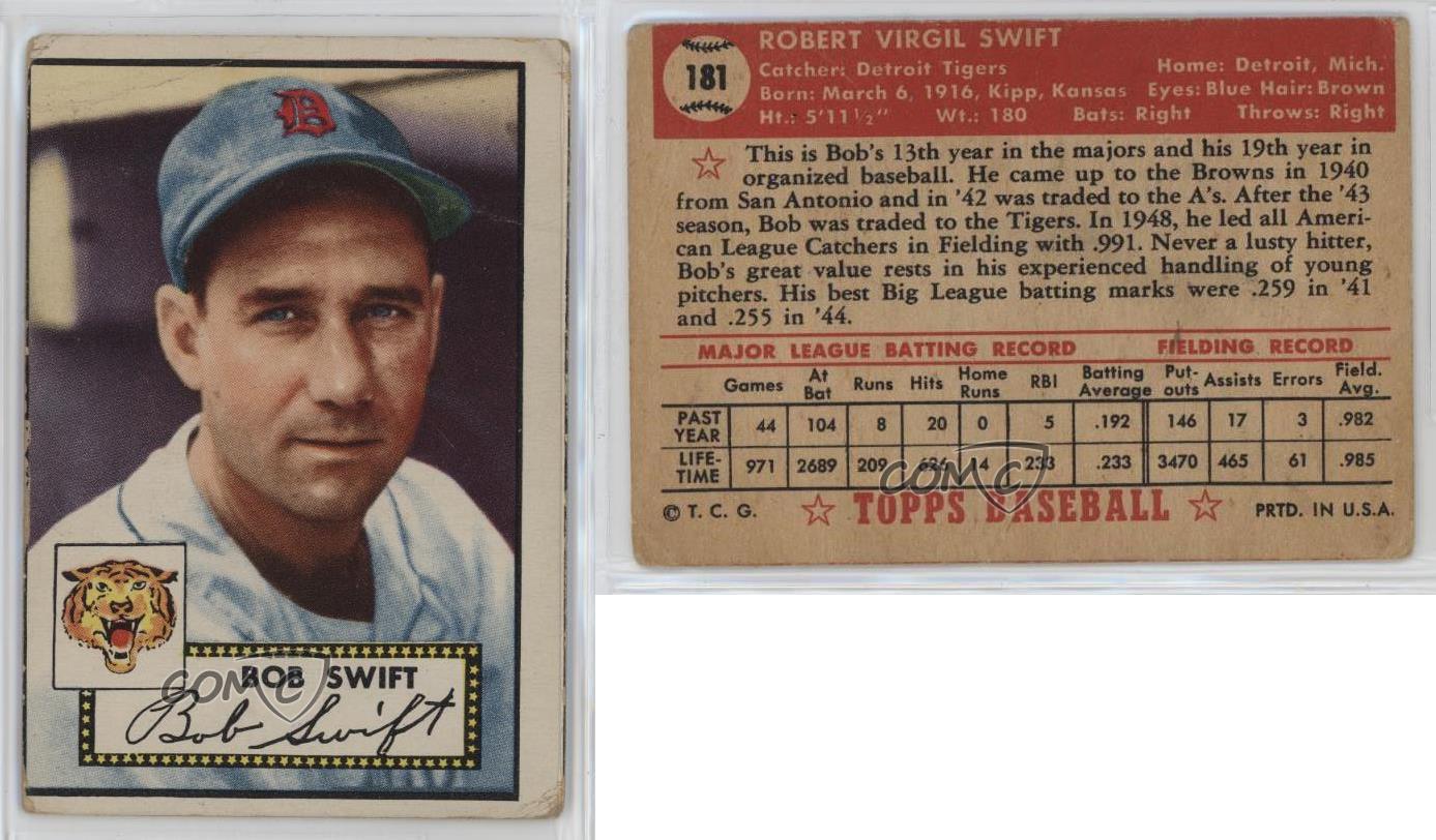 1952 Topps Bob Swift (White Back) #181 - Picture 3 of 3