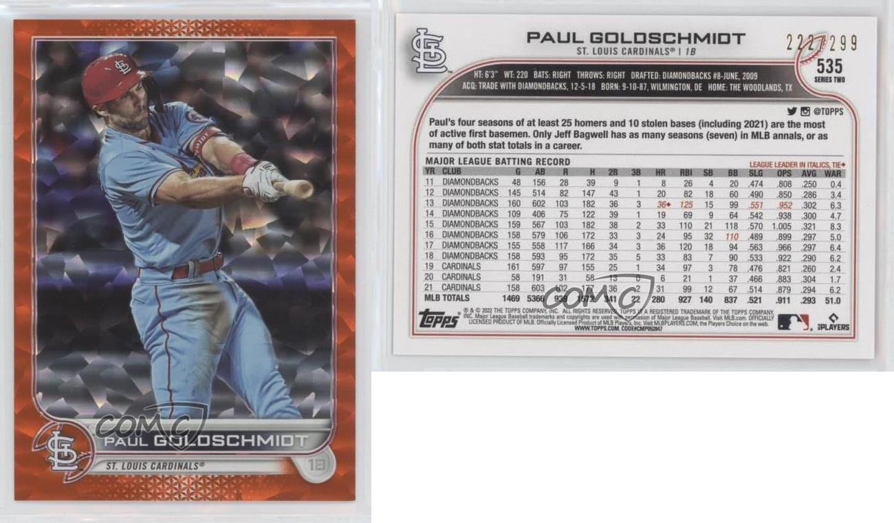 2022 Paul Goldschmidt Topps Series 2 ORANGE FOILBOARD 169/299 #535 St.