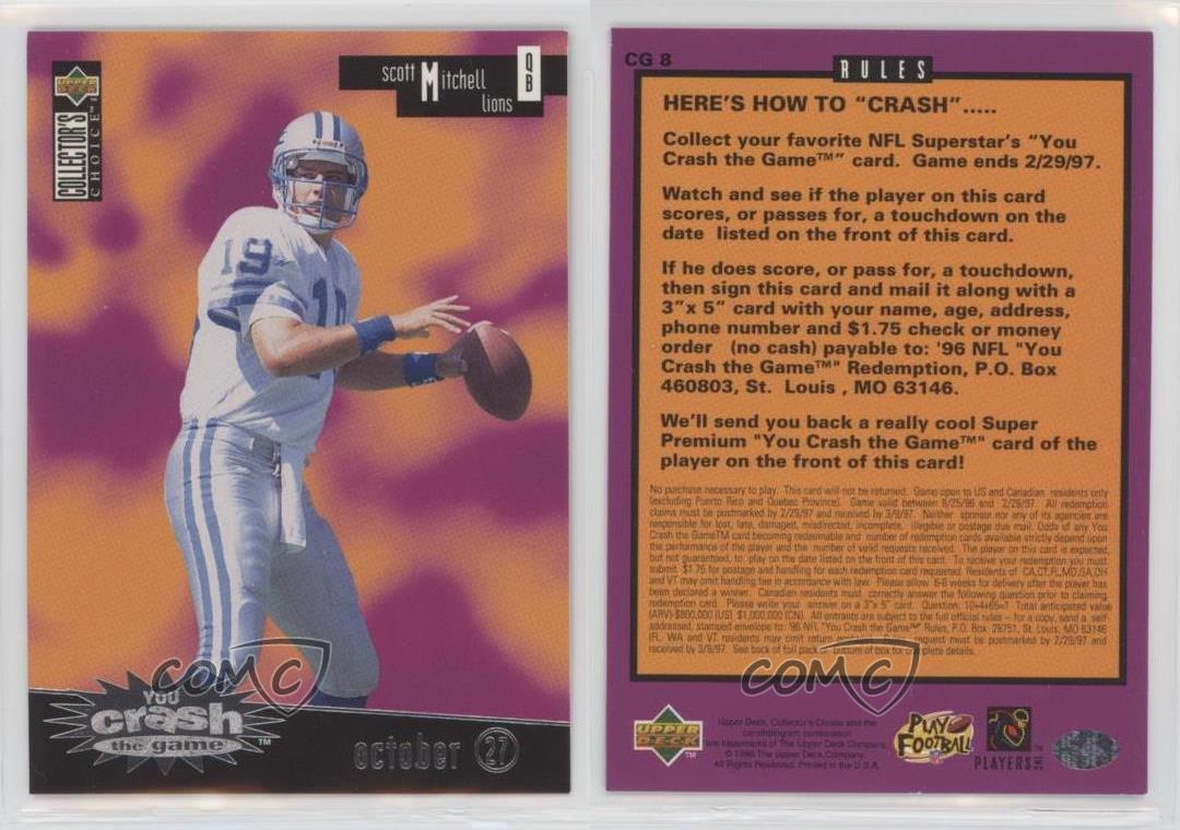 1996 Collector's Choice Crash the Game Silver #CG8 Scott Mitchell (Lions)