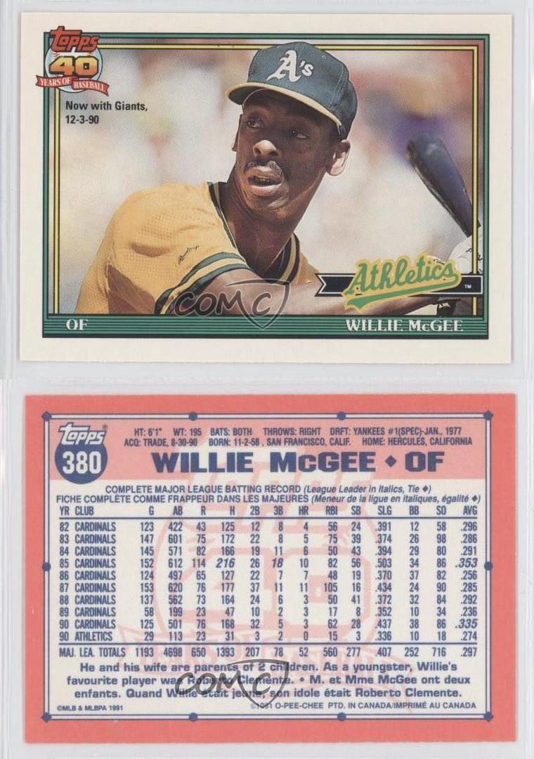  1991 O-Pee-Chee Baseball #380 Willie McGee San