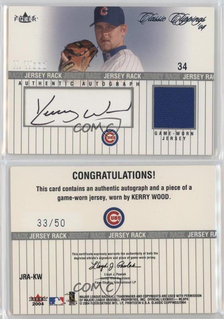 2004 Fleer Classic Clippings Jersey Rack Silver /50 Kerry Wood #JRA-KW Auto - Picture 3 of 3