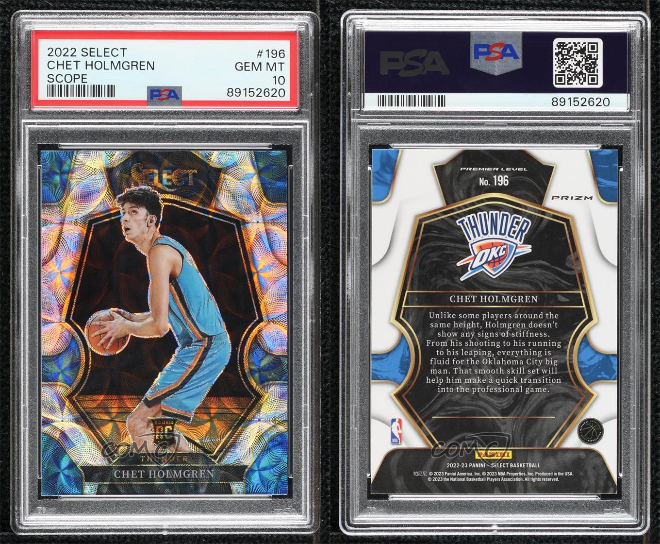 2022 Select Premier Level Scope Prizm Chet Holmgren #196 PSA 10 GEM MT Rookie RC - Picture 3 of 3