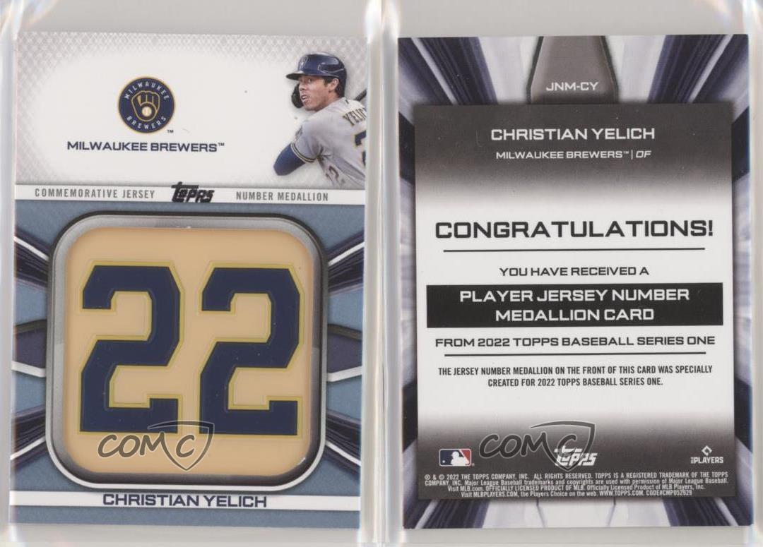 2022 Topps Series 1 Christian Yelich Jersey Number Medallion #JNM-CY Brewers