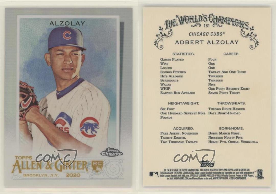 2020 Topps Allen & Ginter Chrome #181 Adbert Alzolay RC Gold Refractor /50