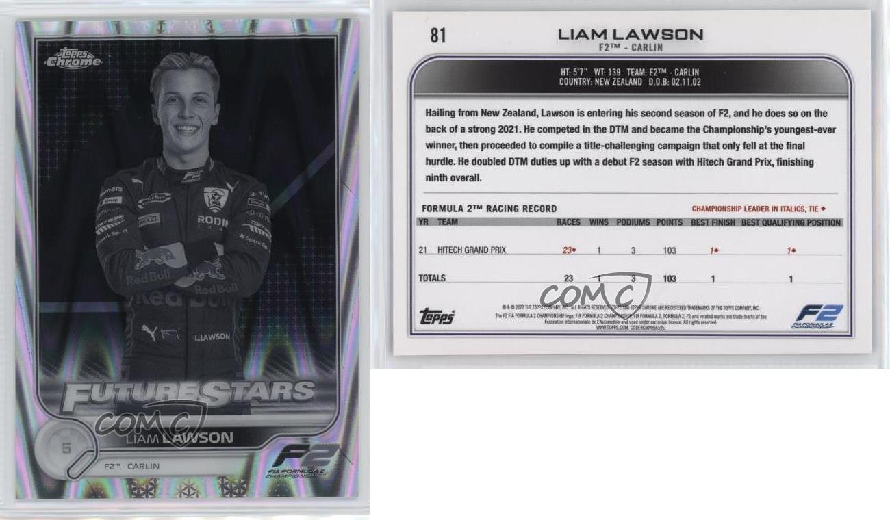 2022 Topps Chrome Formula 1 - F2 Racers Future Stars Black & White RayWave Refractor #81 Liam Lawson