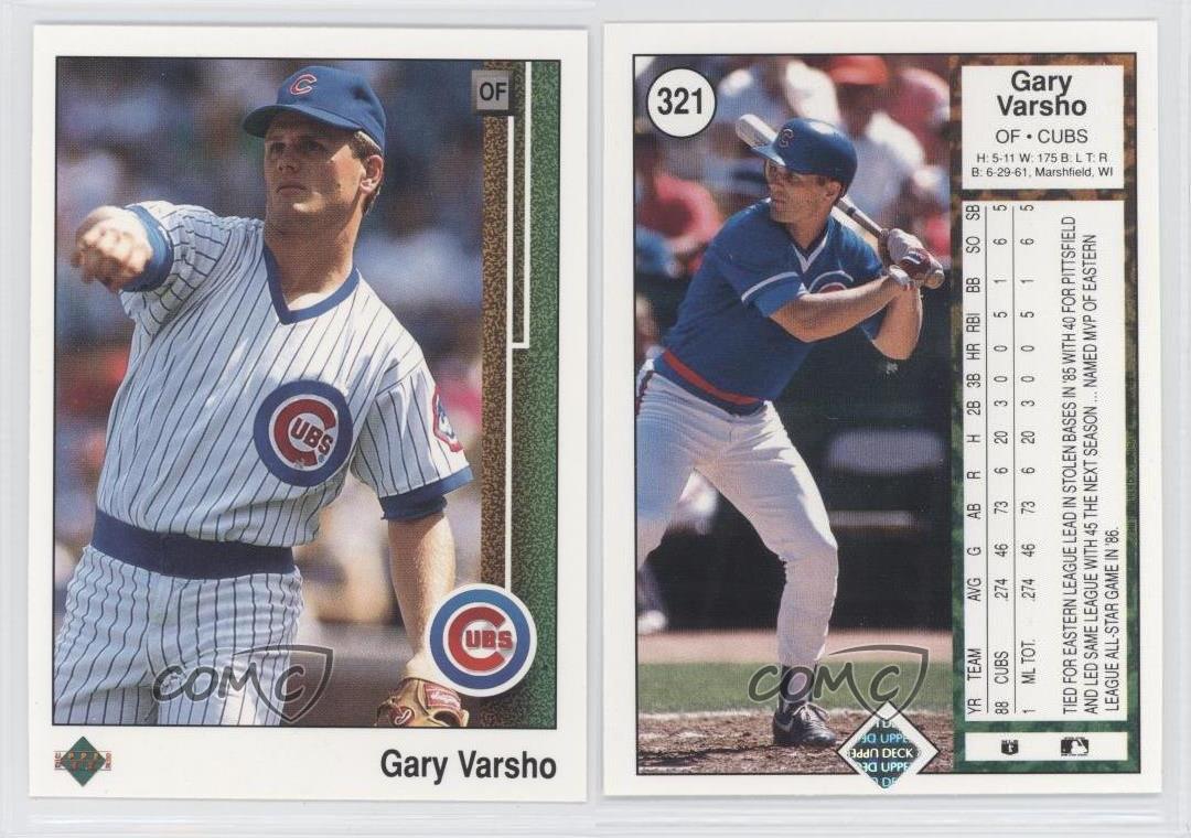 1989 Upper Deck 321.2 Gary Varsho (Correct) Chicago Cubs Baseball Card