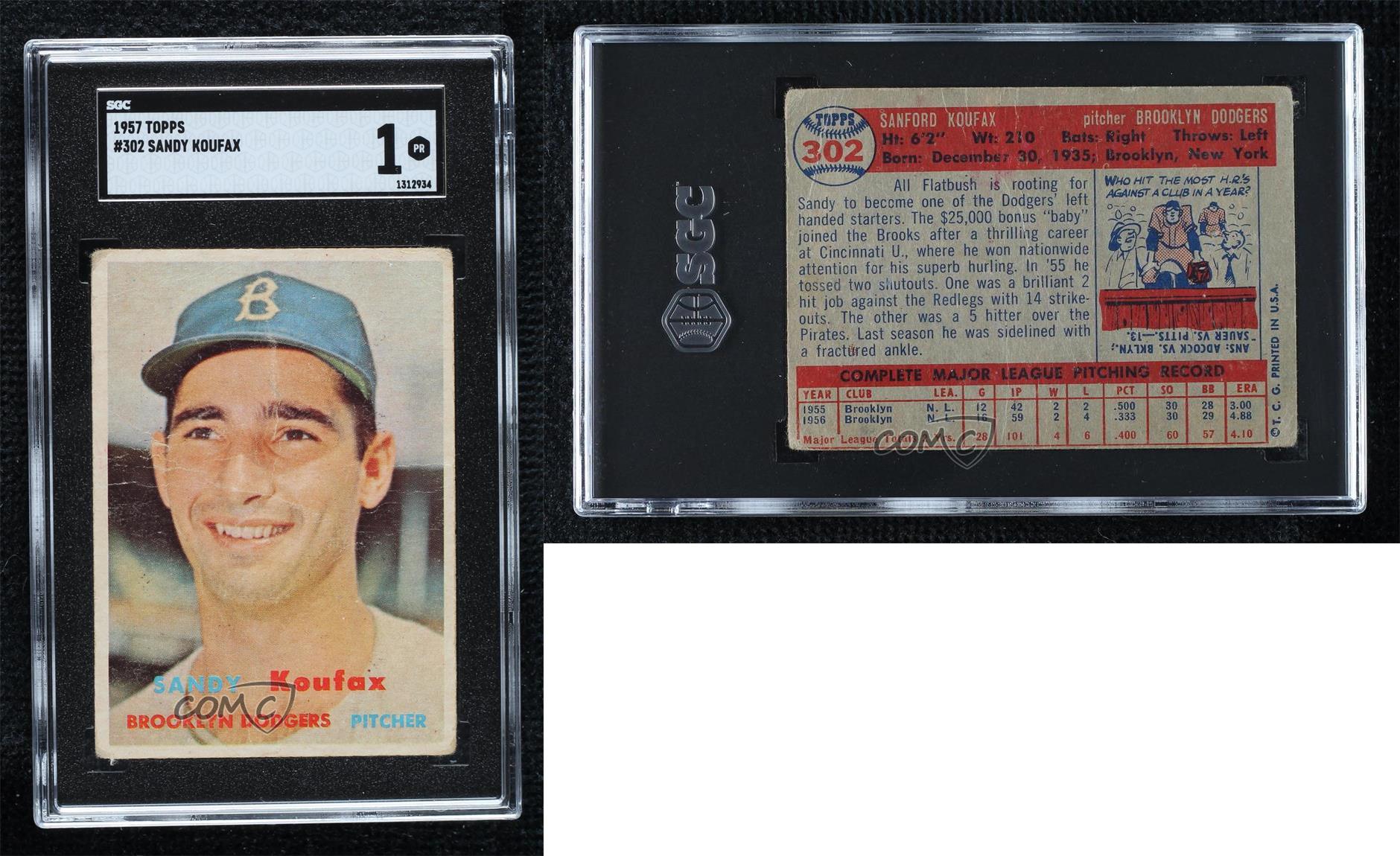 1957 Topps Scarce Series Sandy Koufax #302 SGC 1 HOF - Picture 3 of 3