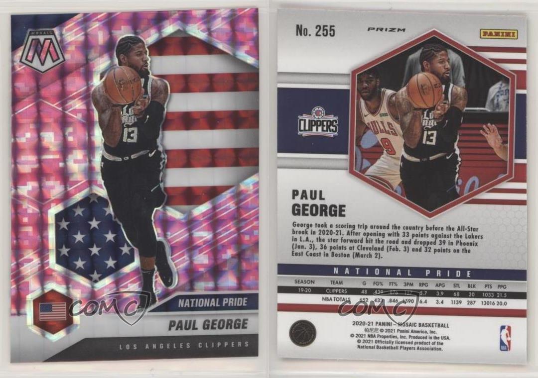 Mosaïque Panini officiel 2020-21 National Pride rose camouflage mosaïque Prizm Paul George #255