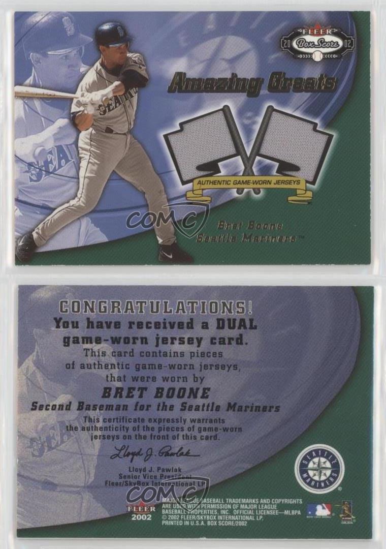 Fleer Box Score 2002 Fantastici Grandi Doppio Swatch Bret Boone - Foto 3 di 3