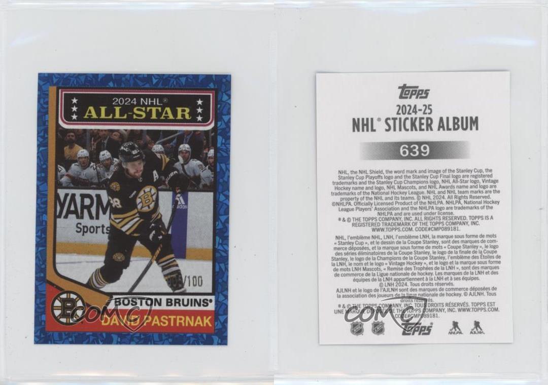 2024-25 NHL Sticker Collection Topps 1974-75 All Stars Blue Foil David Pastrnak - Picture 3 of 3