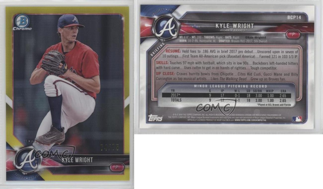 2018 Bowman Chrome Prospects Canary Yellow Refractor /75 Kyle Wright #BCP14 - Picture 3 of 3