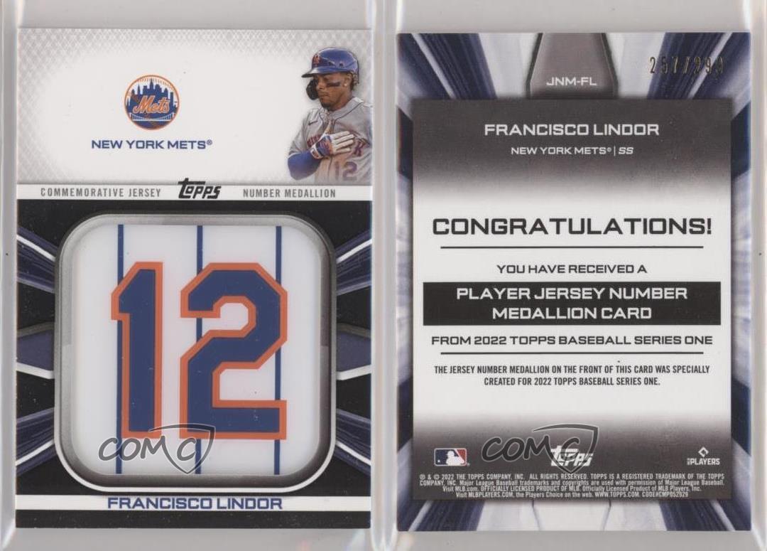 2022 TOPPS BASEBALL FRANCISCO LINDOR /299 BLACK JERSEY NUMBER