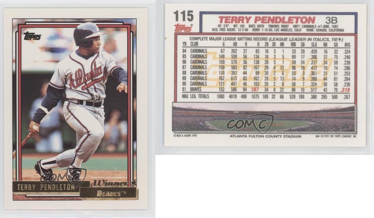 1992 Topps #115 Terry Pendleton FREE SHIPPING