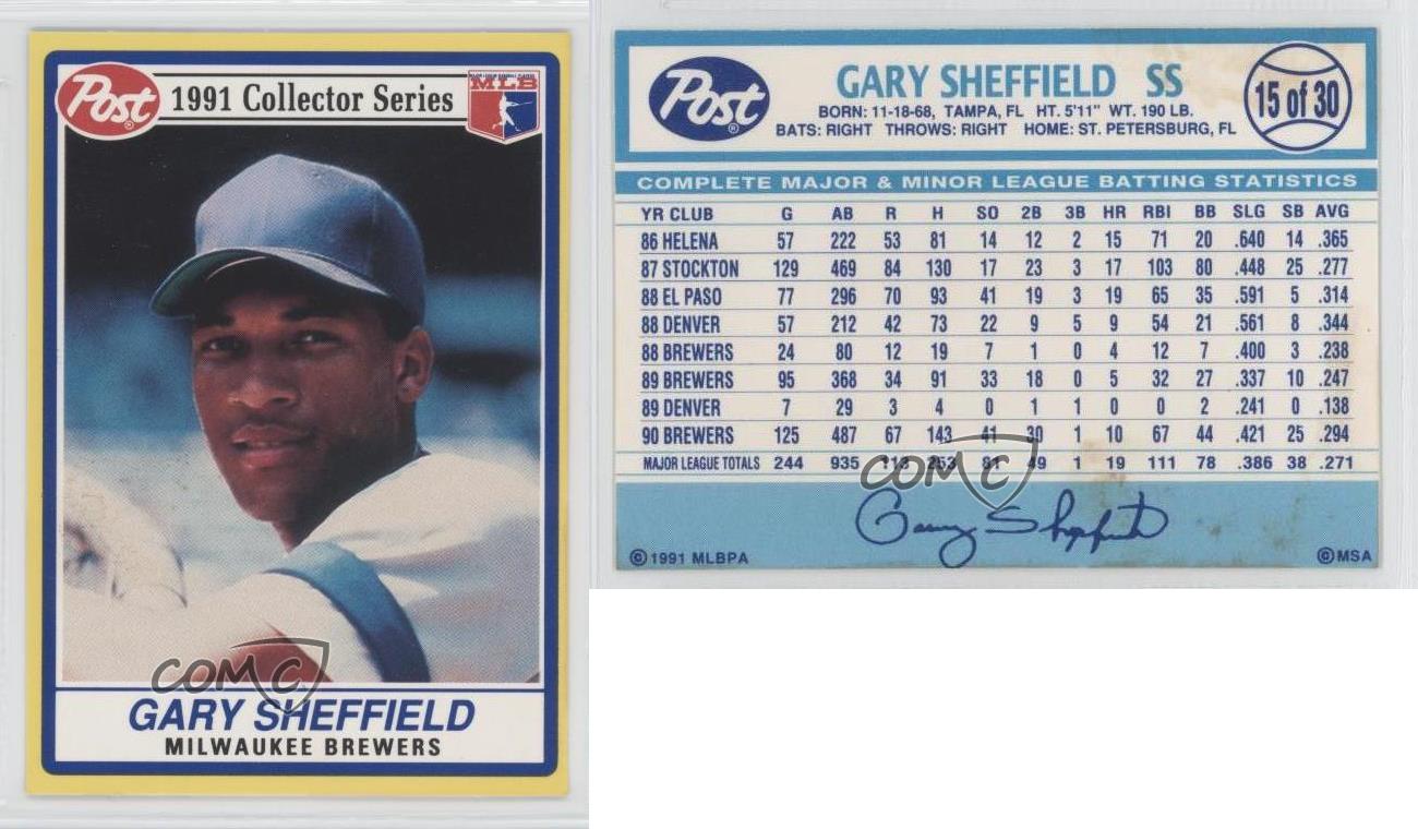 1991 Post Cereal Base 15 Gary Sheffield Milwaukee Brewers Baseball