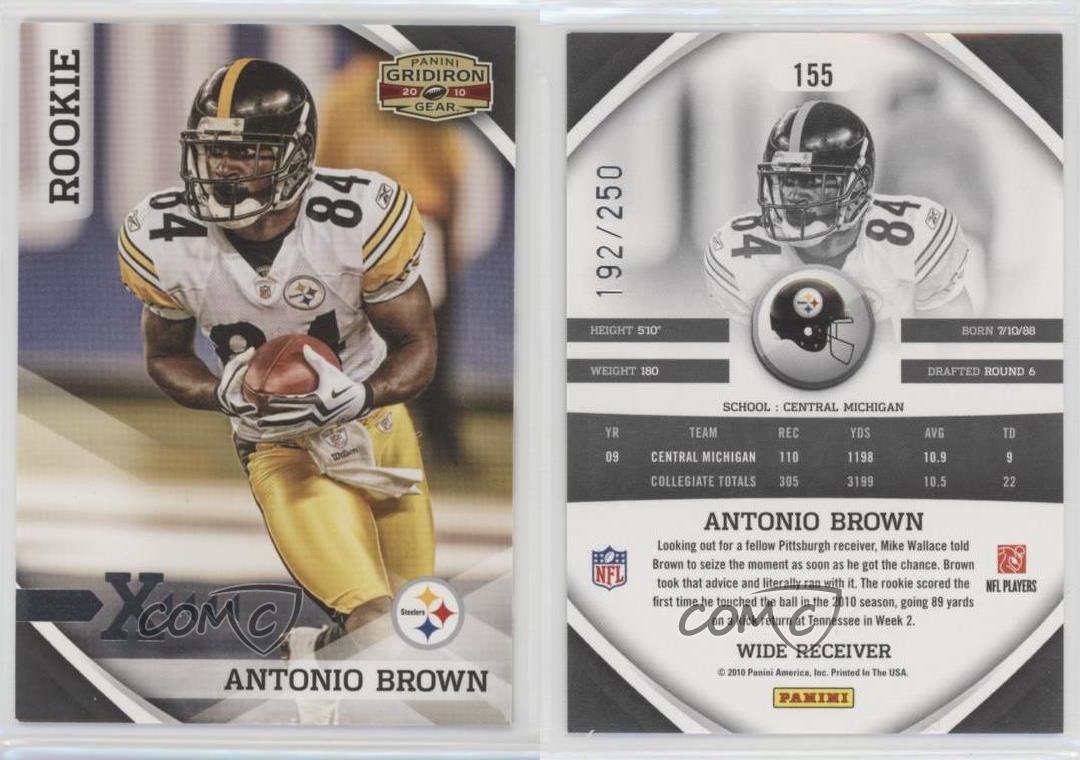 2010 Panini Gridiron Gear Rookie Silver Xs /250 Antonio Brown #155 Rookie RC