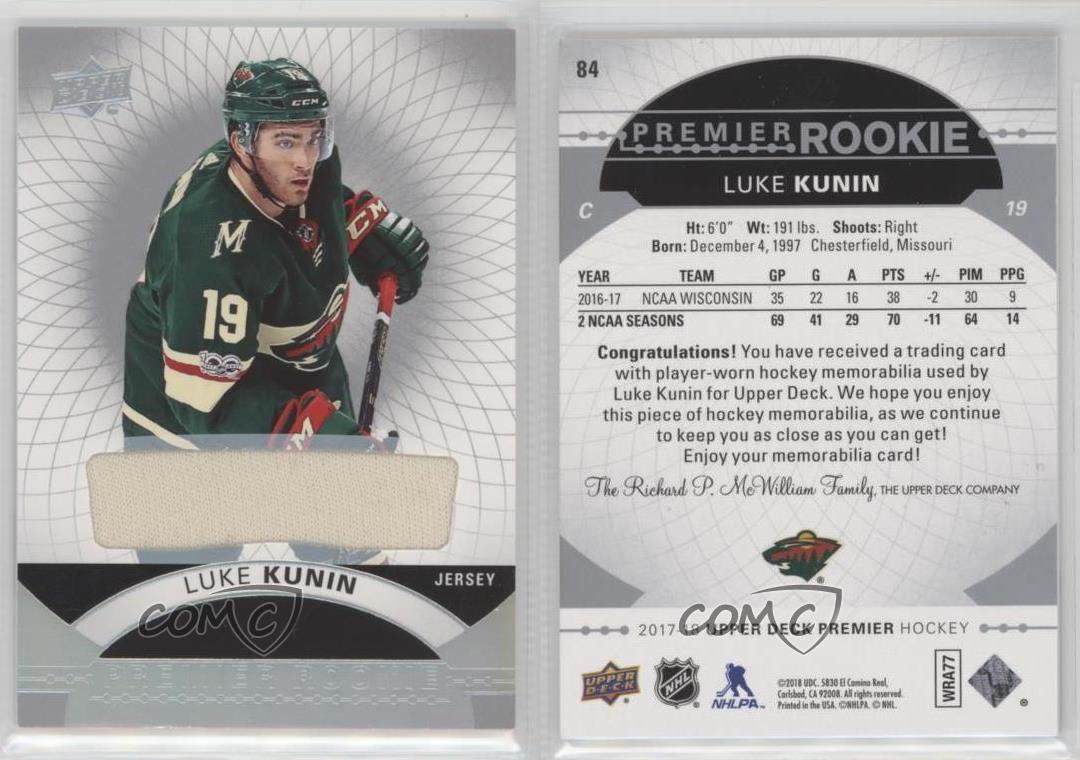 2017-18 Upper Deck Premier Premier Rookie Jerseys Luke Kunin #84 Rookie RC