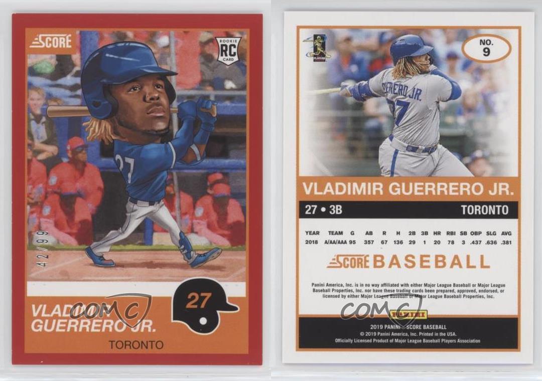  2019 Chronicles Score Red Baseball #9 Vladimir Guerrero Jr.  SER/99 Toronto Blue Jays Official MLBPA Trading Card From Panini America :  Collectibles & Fine Art