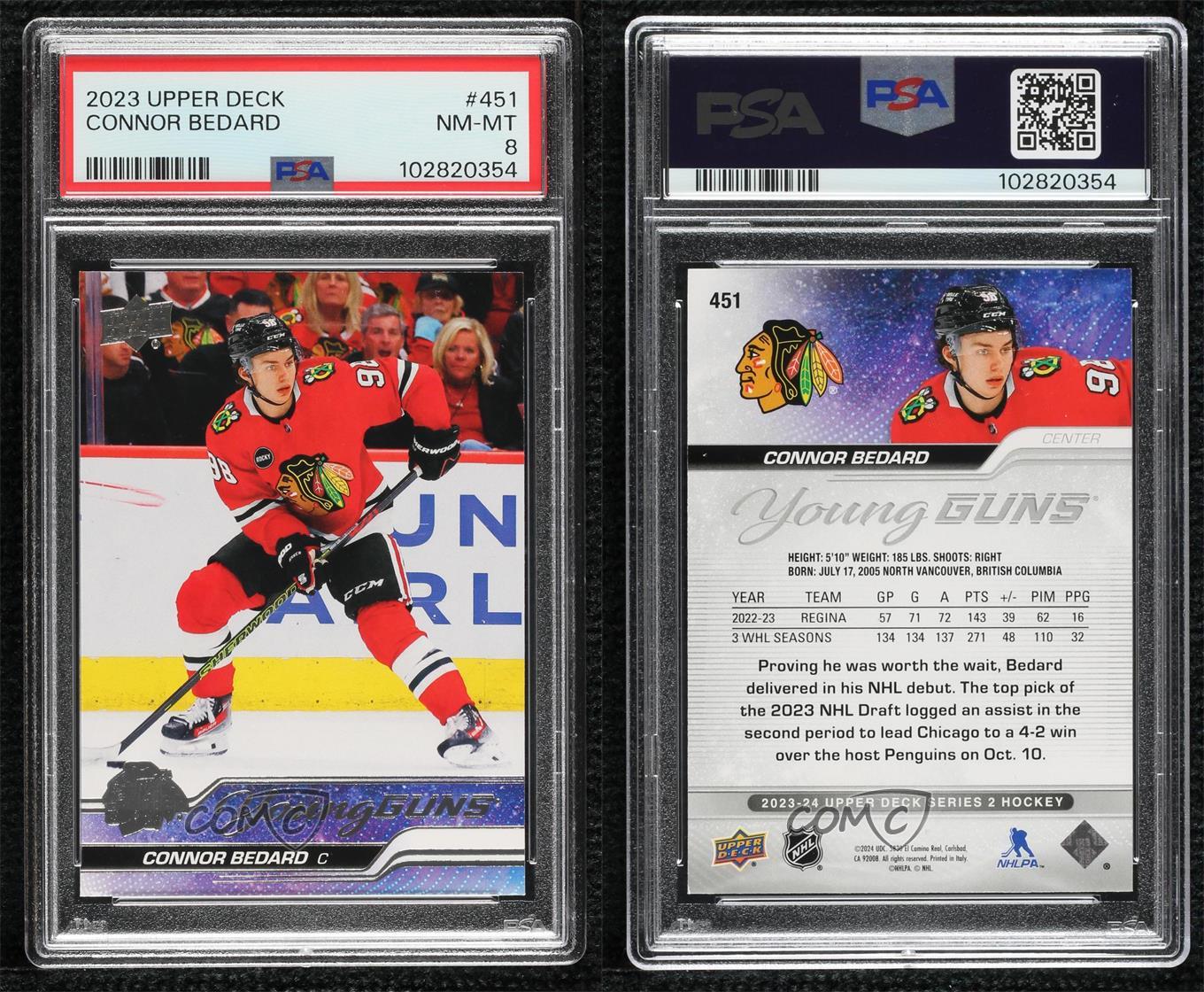 2023-24 Upper Deck Series 2 Young Guns Connor Bedard #451 PSA 8 Rookie RC - Picture 3 of 7