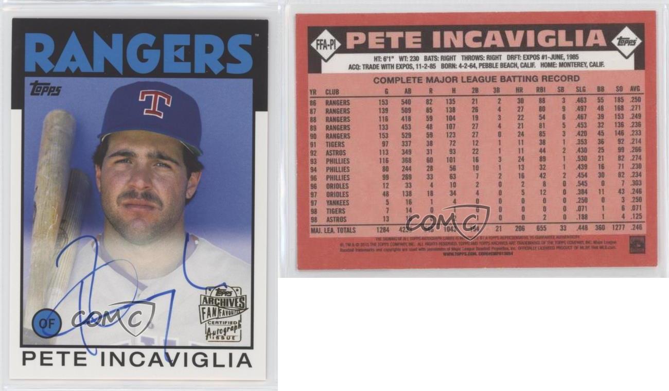 2015 Topps Archives Pete Incaviglia Auto Texas Rangers Baseball Card