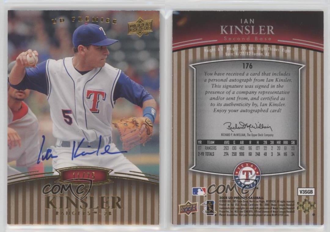 2008 UD Premier Auto /25 Ian Kinsler #176 Auto - Bild 4 von 4