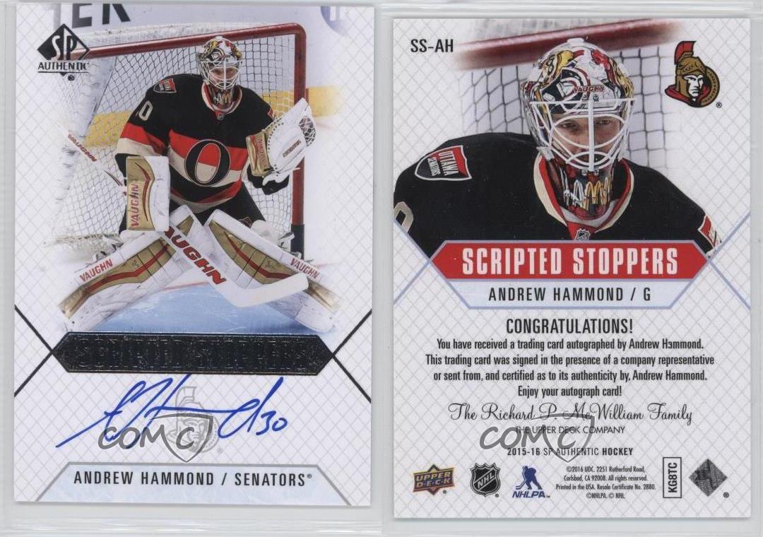 2015-16 SP Authentic Scripted Stoppers Andrew Hammond #SS-AH Auto - Picture 3 of 4