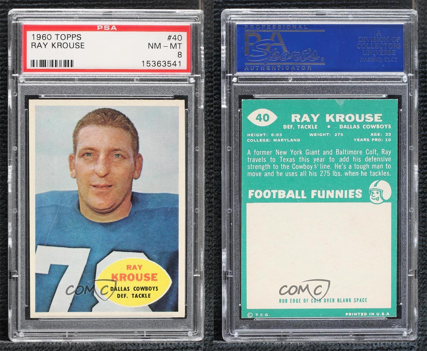 1960 Topps Ray Krouse (Wearing New York Giants Jersey) #40 PSA 8