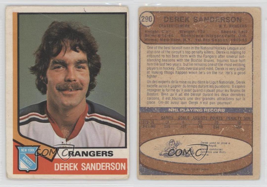 1974-75 O-Pee-Chee #290 Derek Sanderson Ex-Mint - Scottsdale Cards