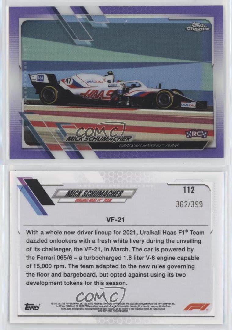 2021 Chrome Formula 1 F1 Cars Purple Refractor /399 Mick Schumacher Rookie  RC