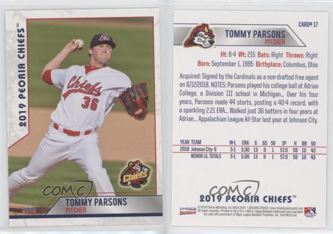 2019 Peoria Chiefs Tommy Parsons RC Rookie St Louis Cardinals 