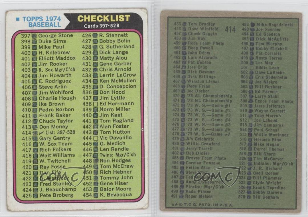 1974 Topps 414 Checklist Cards 397528 Baseball Card eBay