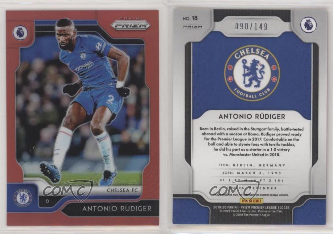 EPL 2019-20 Prizm English Premier League Soccer #18 Antonio Rudiger Chelsea FC Official Futbol Card From Panini America