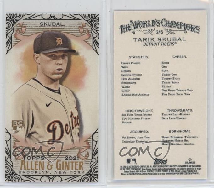 2021 Topps Allen & Ginter's Mini Black Border Tarik Skubal #245 Rookie RC - Foto 3 di 3