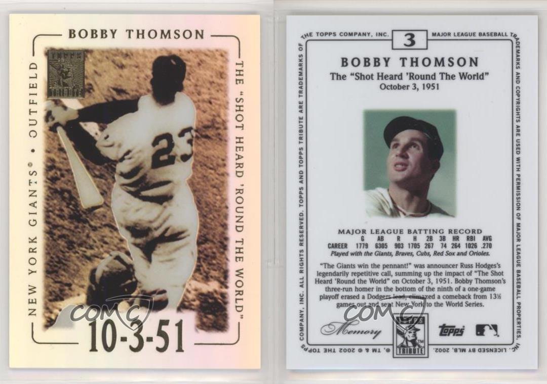 2002 Topps Tribute Memorable Materials Bobby Thomson #MEM-BT 