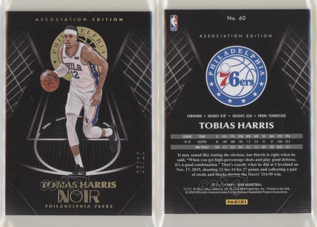2019-20 Panini Noir Association Edition Holo Gold /10 Tobias Harris #60 - Picture 3 of 3