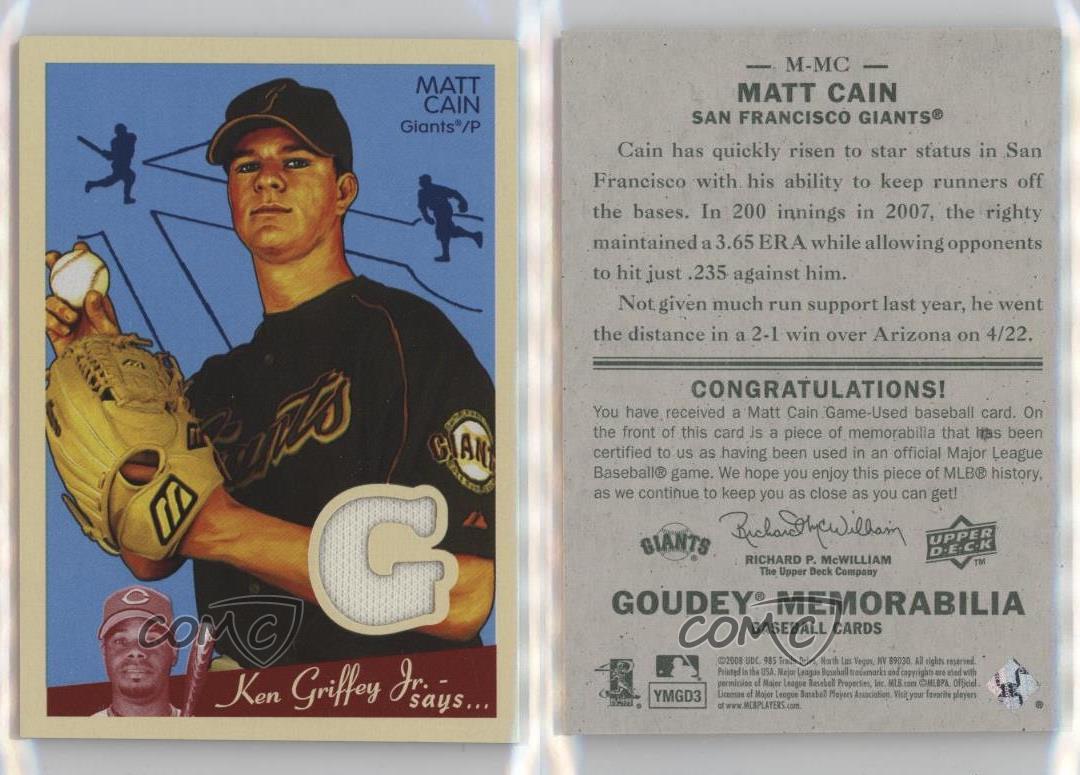 Memorabilia de Goudey 2008 Upper Deck Matt Cain #M-MC - Imagen 3 de 4