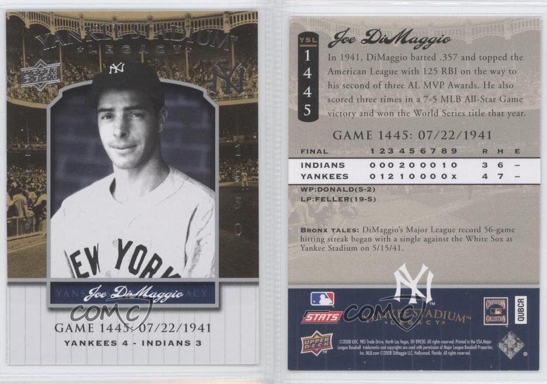2008 Upper Deck Yankee Stadium haute qualité Legacy Joe DiMaggio #YSL1445 HOF