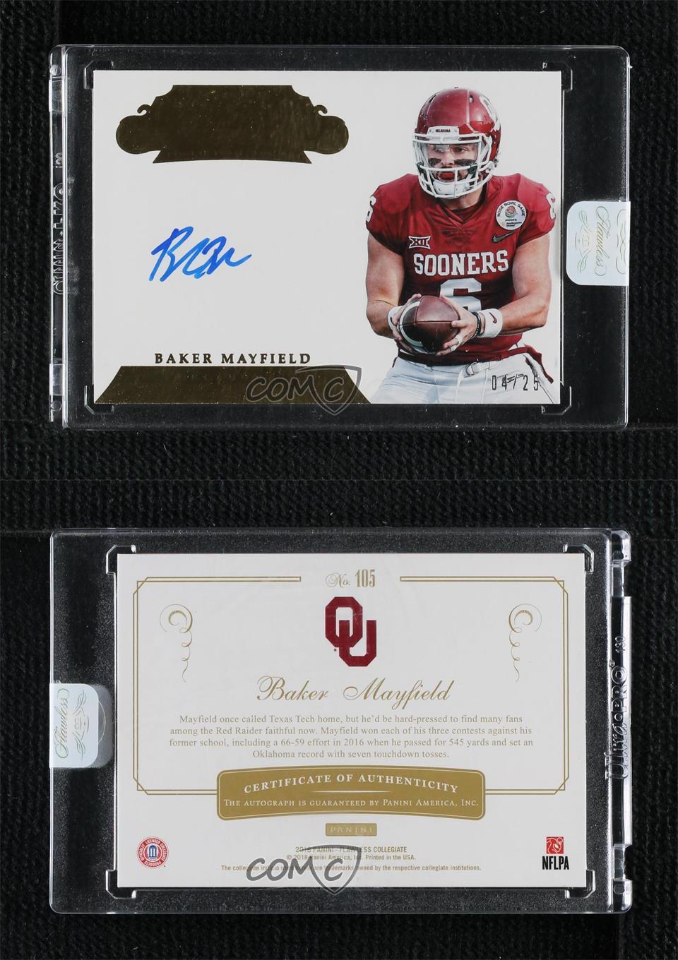 2018 tendance Panini Flawless Collegiate /25 Baker Mayfield #105 Auto RC
