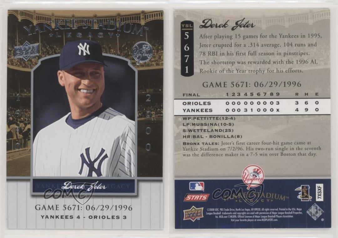 2008 Upper Deck Yankee Stadium Legacy Derek Jeter #YSL5671 HOF remises
