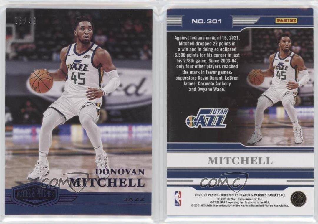 2020-21 Panini Chronicles Plates and Patch Blue /99 Donovan Mitchell #301 Patch - Picture 3 of 4