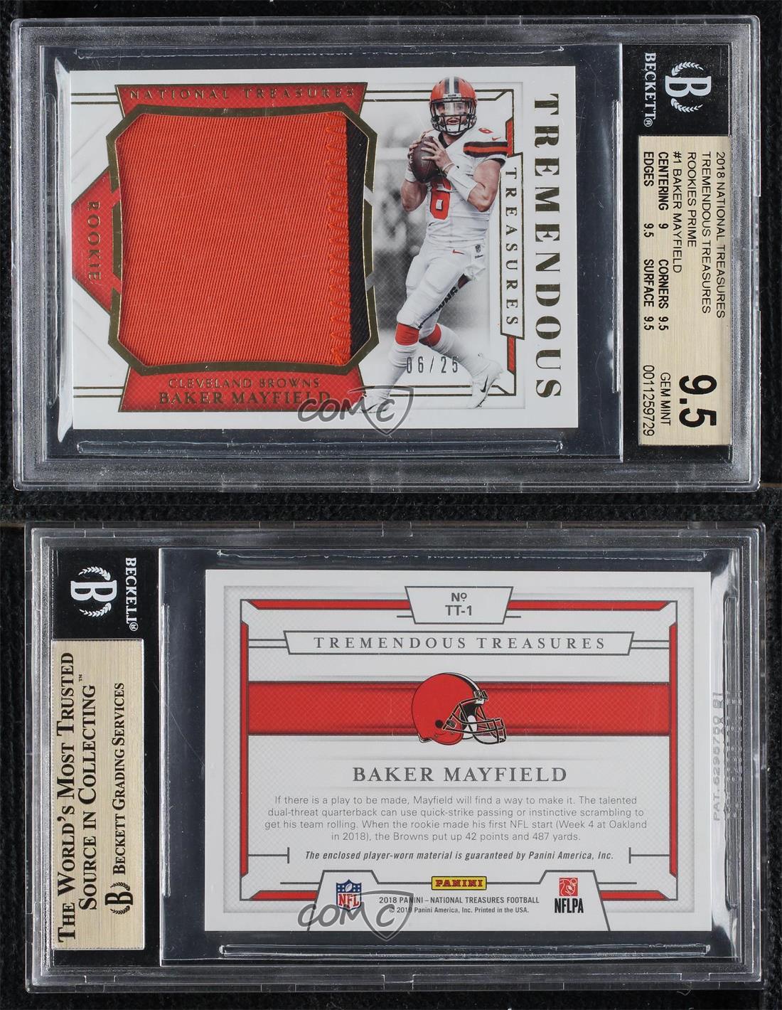 Achats 2018 National Treasures Tremendous Rookies Prime /25 Baker Mayfield BGS 9,5 RC