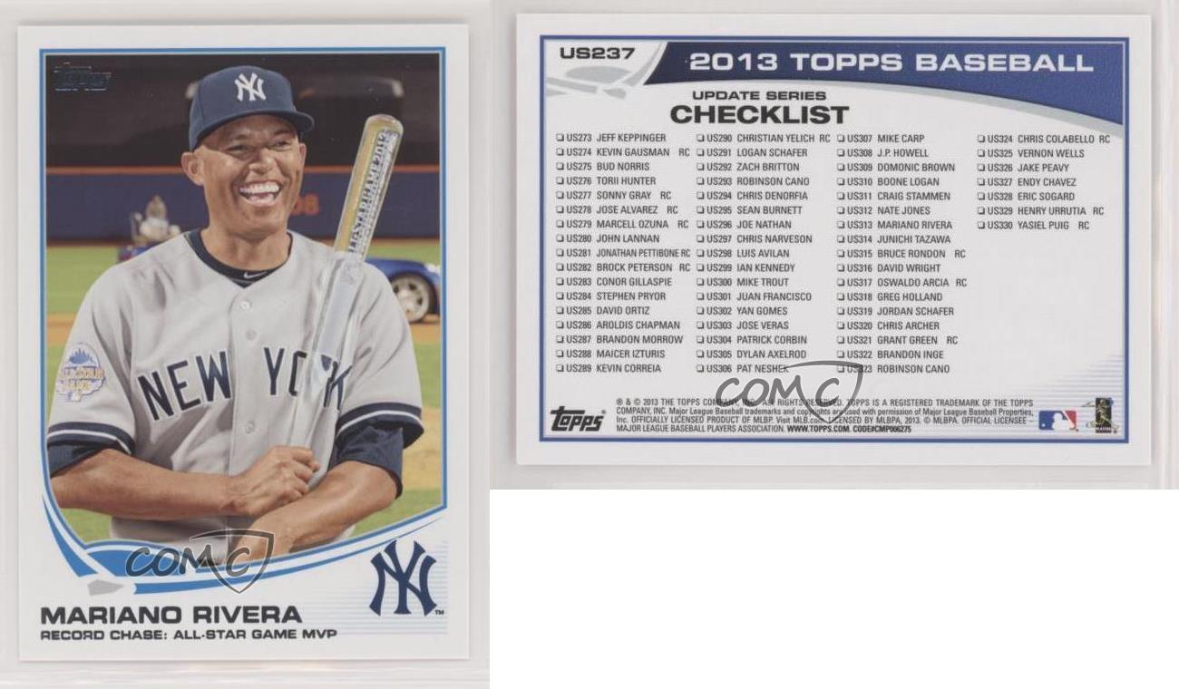 Mariano Rivera baseball card 2013 Topps #US237 All Star Game MVP New York Yankees 
