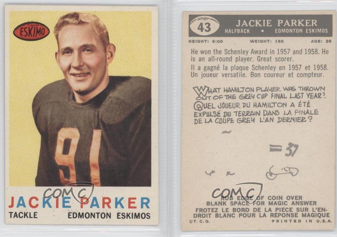 1959 Topps CFL 43 Jackie Parker Edmonton Eskimos (CFL) Rookie Football