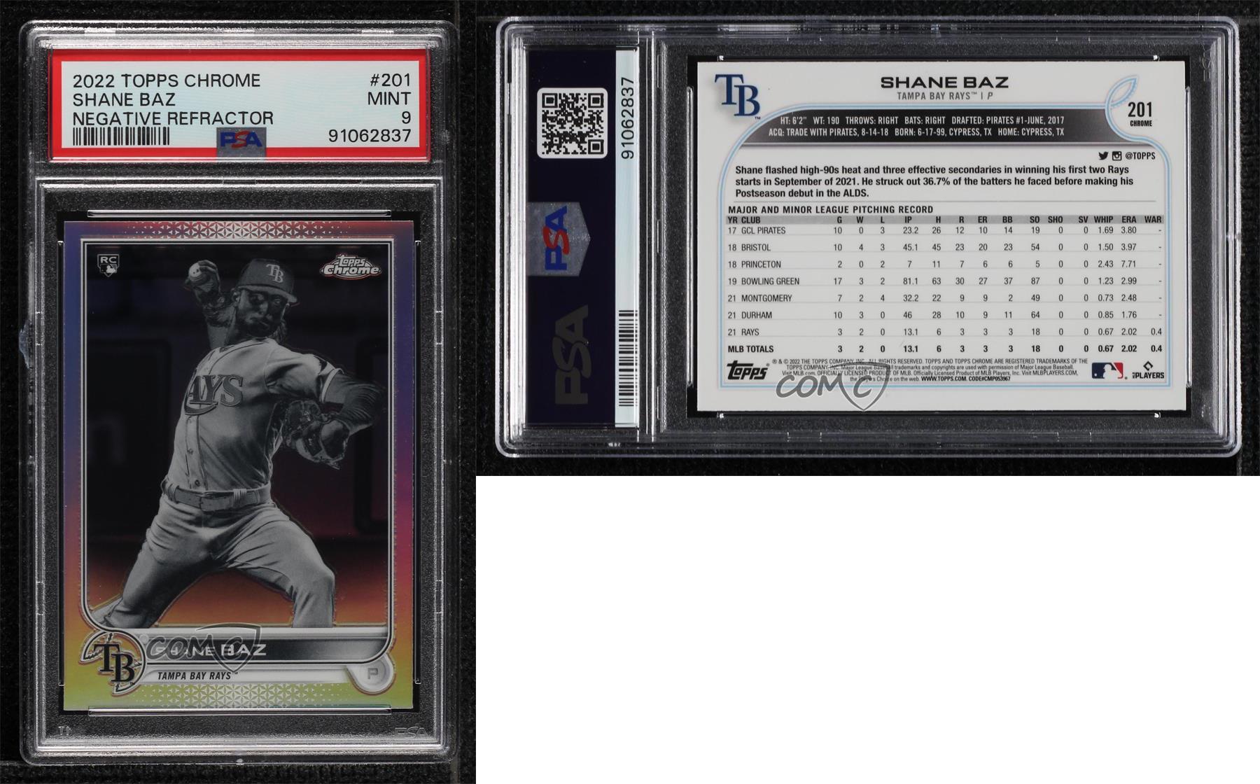 2022 Topps Chrome Negative Refractor Shane Baz #201 PSA 9 MINT Rookie RC - Picture 3 of 3