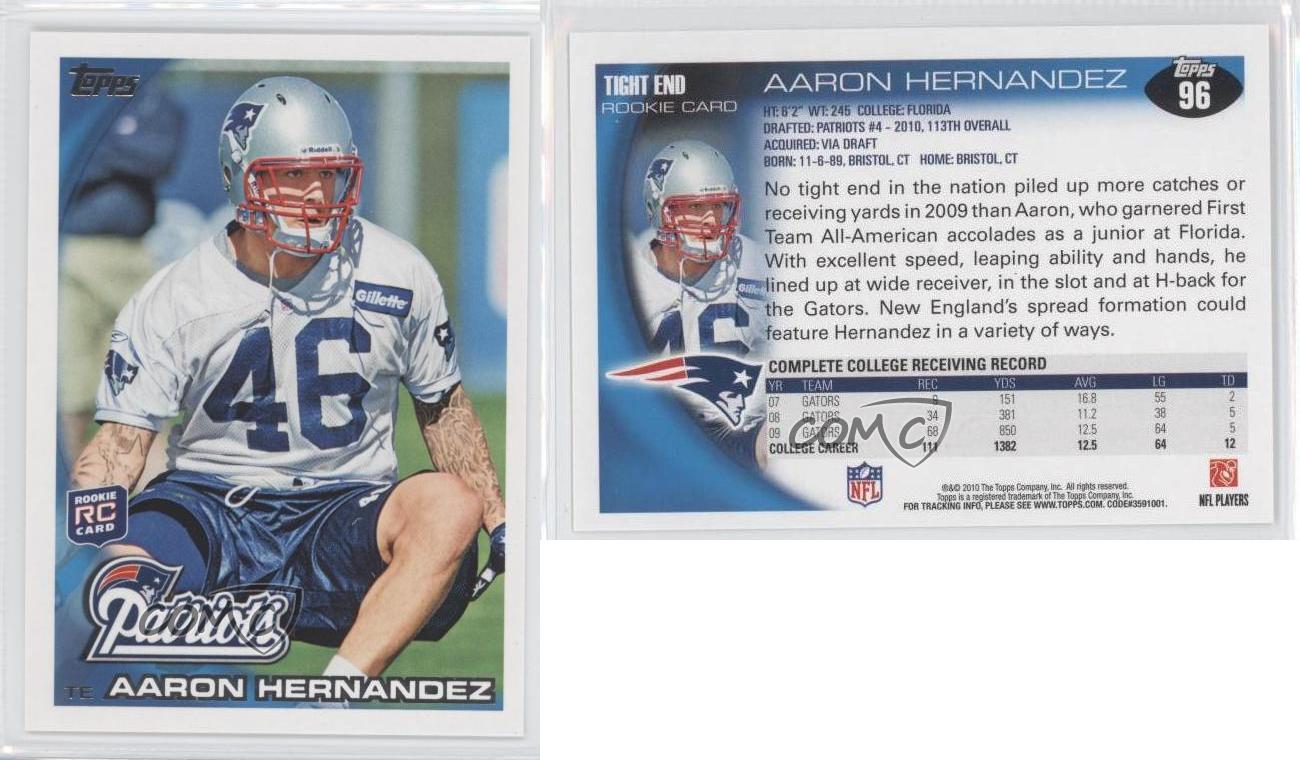 2010 Topps #96 Aaron Hernandez New England Patriots RC Rookie Football ...