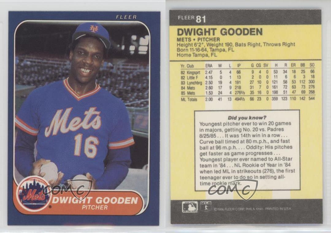 1986 Fleer 81 Dwight Gooden New York Mets Baseball Card eBay