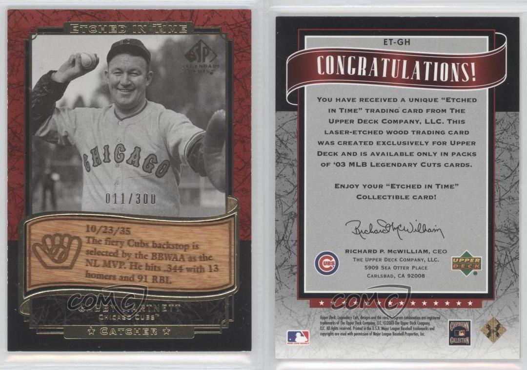 2003 SP Legendary Cuts Etched in Time Gold 300 /300 Gabby Hartnett #ET-GH HOF - Picture 3 of 3