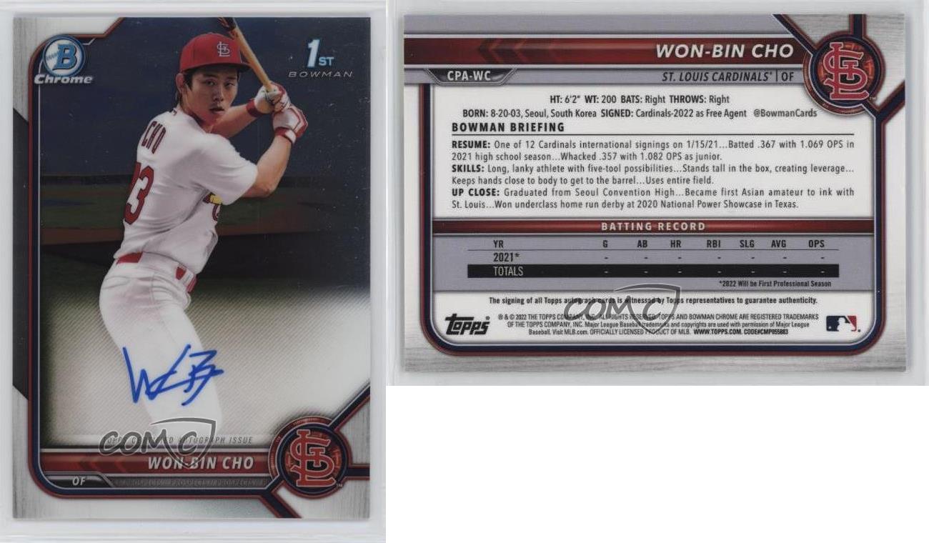 2022 Bowman Chrome Prospect Auto Won-Bin Cho #CPA-WC Auto