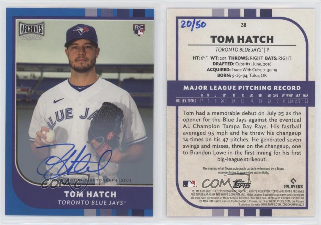 2021 Topps Archives Snapshots Blue Border Auto /50 Tom Hatch #38 Rookie Auto RC - Bild 4 von 4