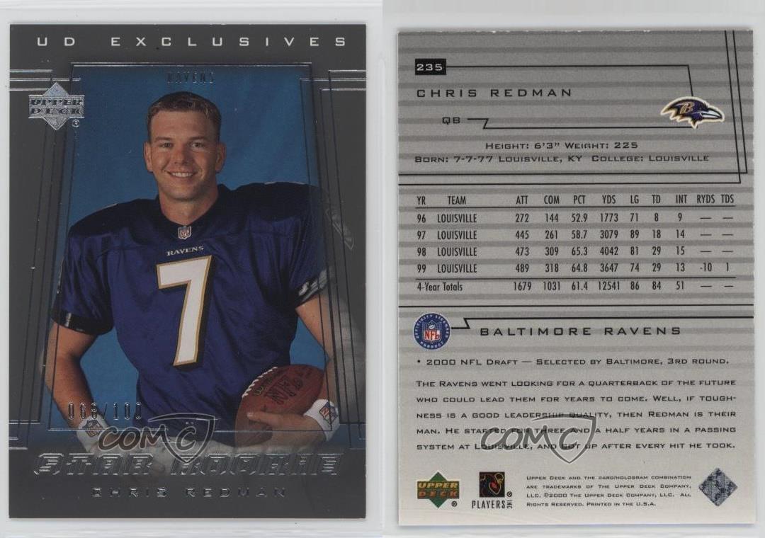 2000 Upper Deck Star UD Exclusives Argento/100 Chris Redman #235 Rookie RC - Foto 3 di 3