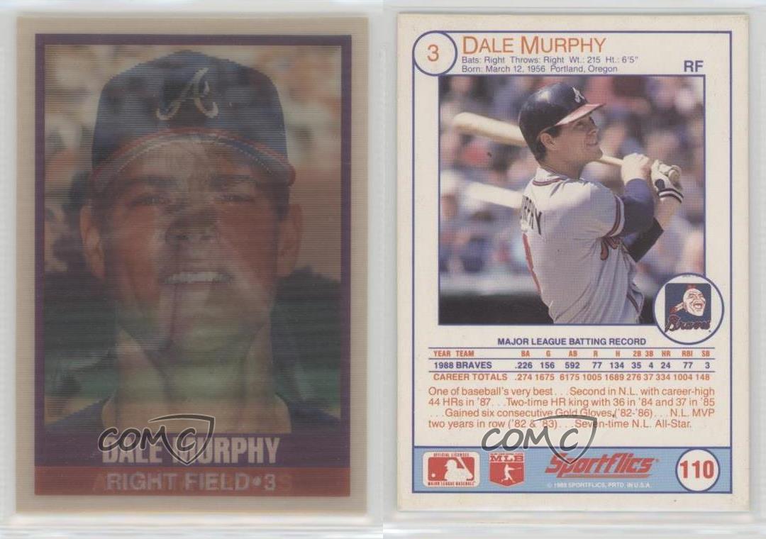 1989 Sportflics 110 Dale Murphy Atlanta Braves Baseball Card 1989 Sportflics 110 Dale Murphy Atlanta Braves Baseball